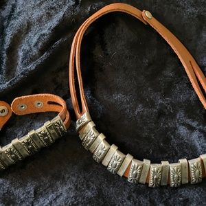 Ethnic style leather necklace and bracelet